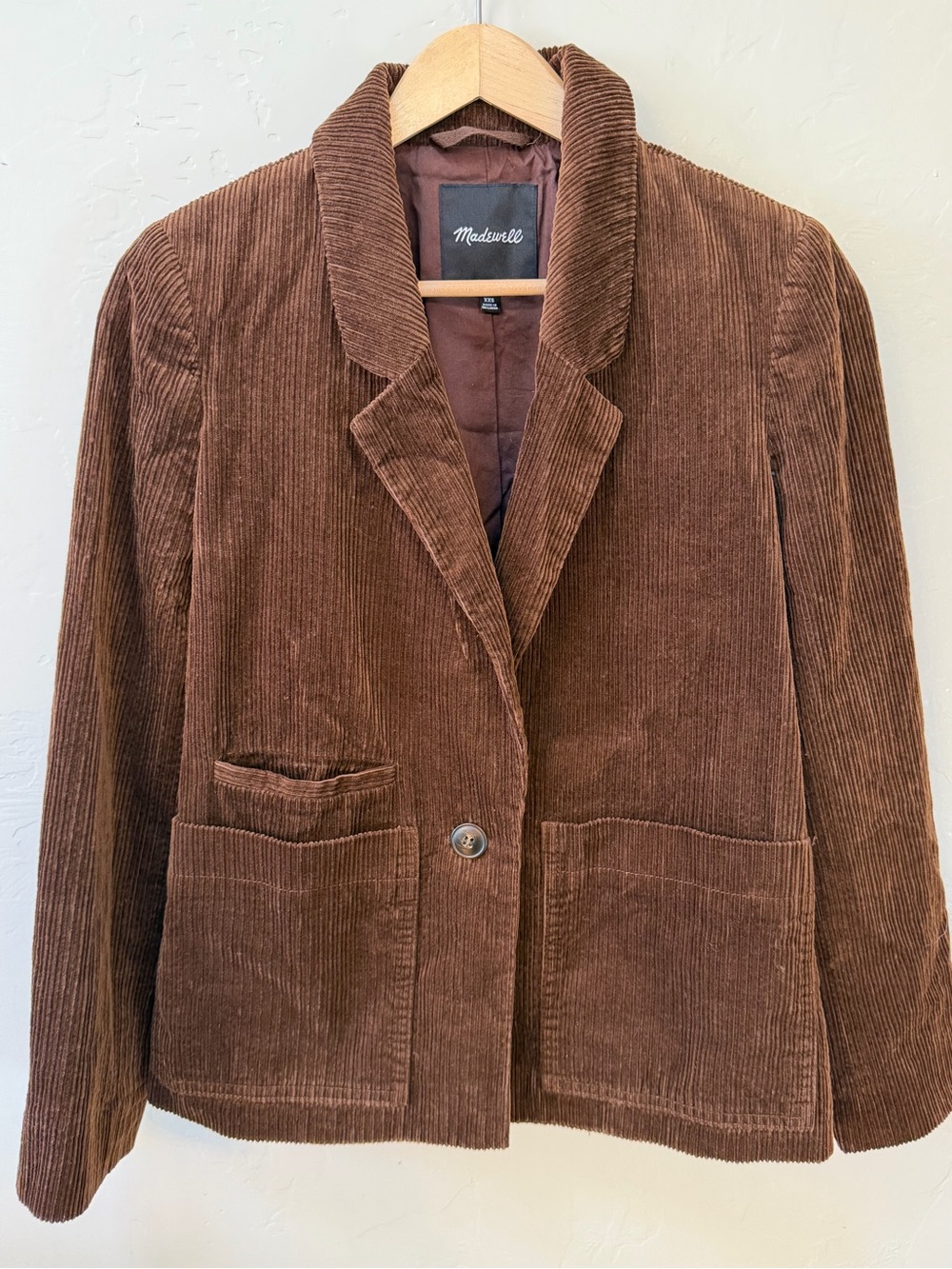 Madewell Corduroy Blazer Jacket Brown Lined One Button Womens size XXS